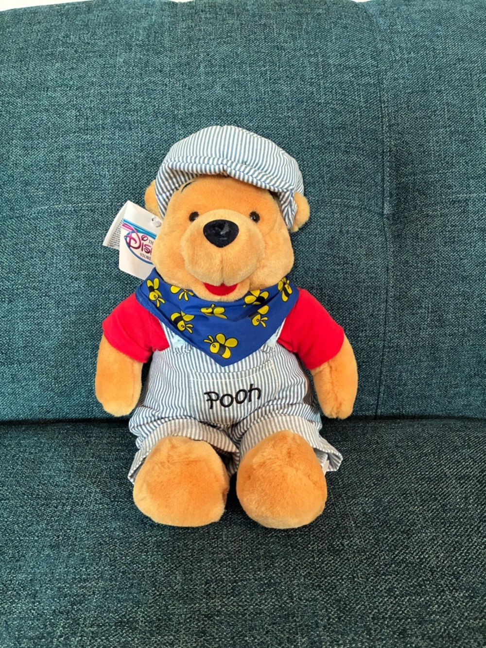 Disney Plush Pooh Bear in Yellow with Red Shirt and Blue Bandana